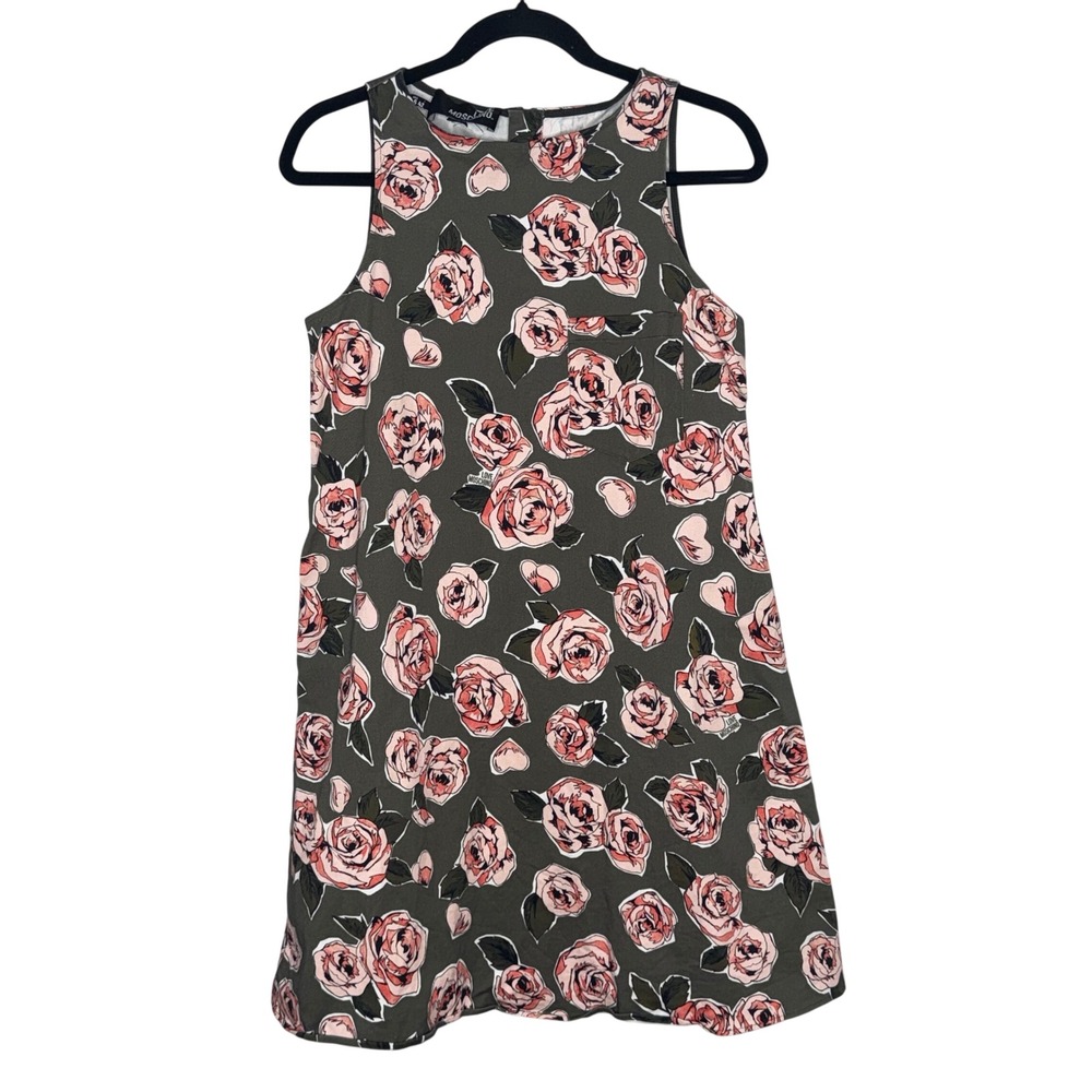 Love Moschino Floral Shift Dress Womens 6 Olive Pink Rose Heart Mini Excellent‎